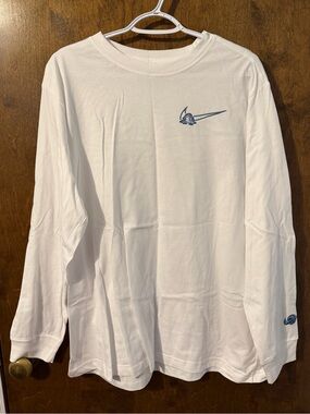 NWT Nike White Long-Sleeve Crewneck with Small Blue Swoosh